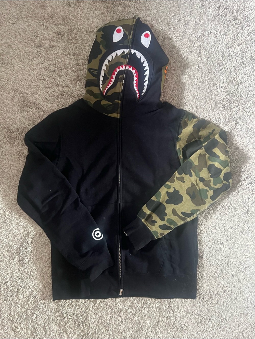 A Bathing Ape BAPE Giant Shark Full Zip Hoodie Black/Green size L
